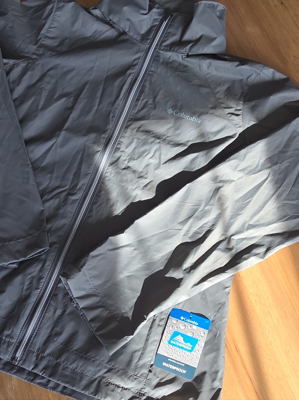 columbia grey waterproof jacket | size large | stowable hood nwt rain shell - Picture 11 of 12